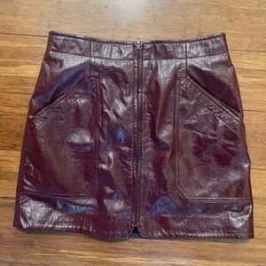 Oxblood PU leather like zipper mini skirt